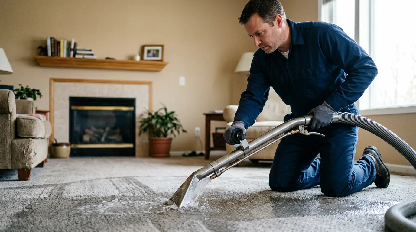 Water damage restoration technician working near Enon, OH